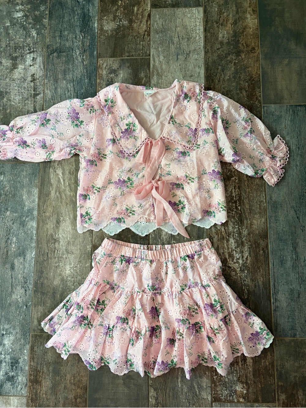 Pink Floral Eyelet Mini Skirt - Feminine Tiered Ruffle